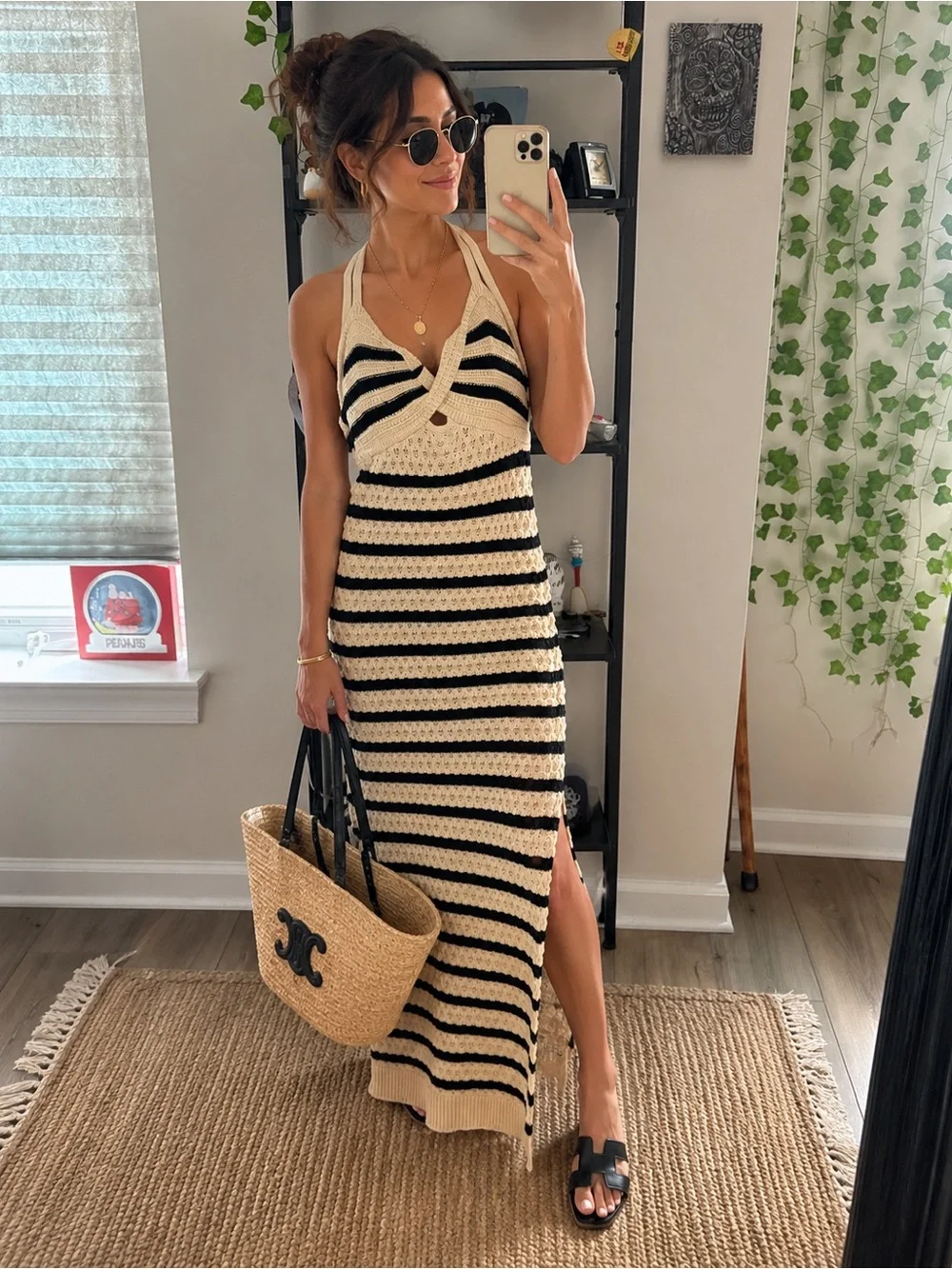 House of Harlow 1960 Crochet Halter Maxi Dress in Black & Cream - Picture 1 of 4